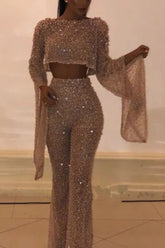 Long Sleeves Sequined Backless Prom Jumpsuits for Women-27dress